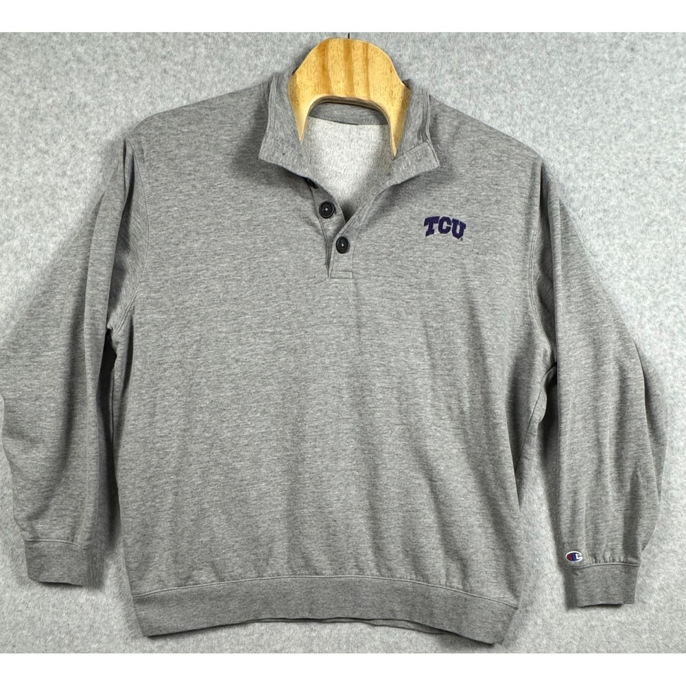 Champion TCU Sweatshirt Mens XL Gray 2 Button Pullover Eco Fleece